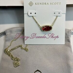 ✨Defective Kendra Scott Elisa Gold Pendant Necklace In Berry Glass Red New ✨